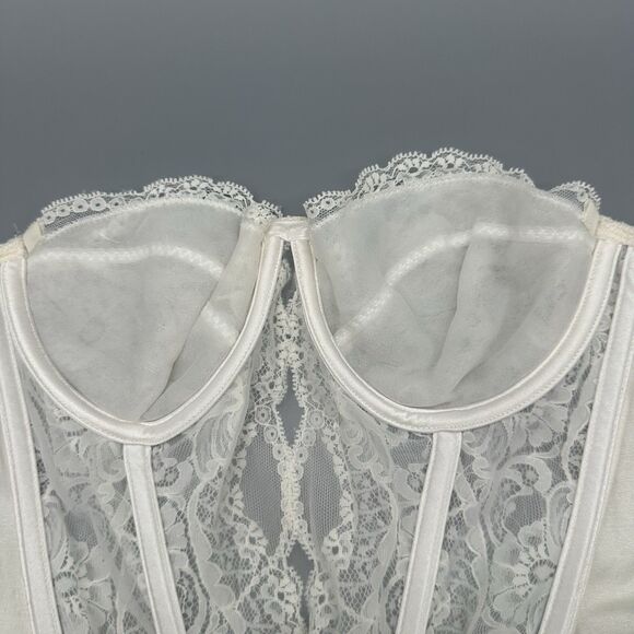 Vtg 90s Oscar De La Renta White Lace Corset Bustier Bra Coquette 36B Union Made - Picture 11 of 11